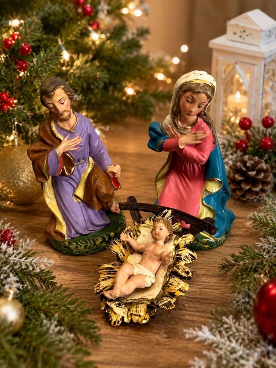 Unknown Other - Vintage Italy Paper Mache Holy Family Nativity Mary Joseph Baby Jesus 8" Scale